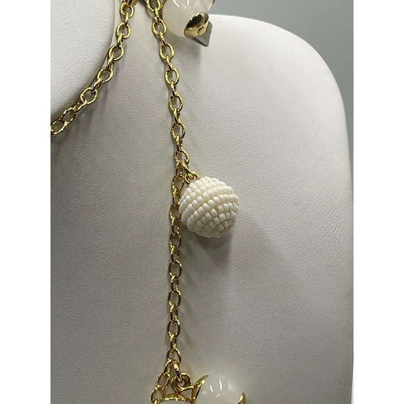 J. Crew Gold Tone White Beaded Beads and Whitish Orb Long Necklace New - Picture 11 of 12